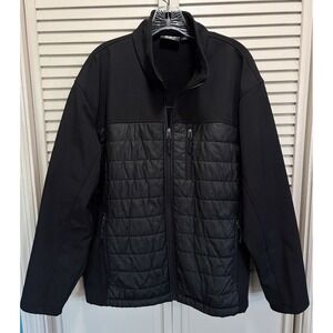 Athletech Puffer Jacket Zip Up Size Large Zip Pockets Fleece Lined Black Toggle‎